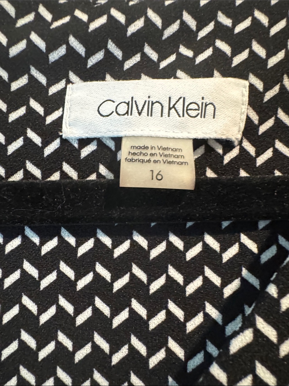 Calvin Klein Black and White Sleeveless Belted Midi Dress - Textured Chevron - Picture 3 of 3